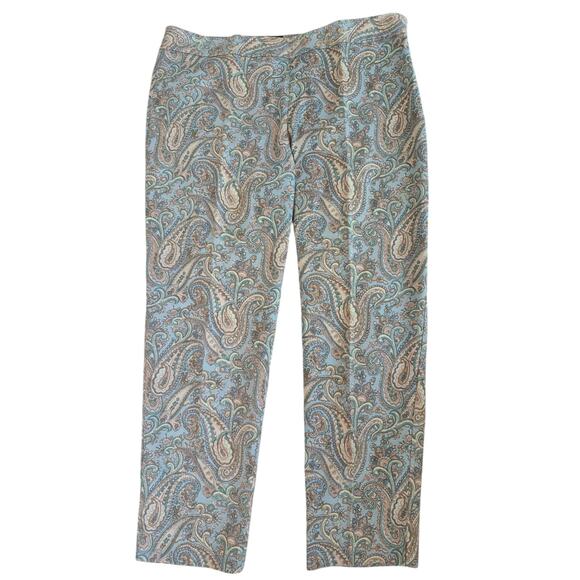 Talbots Chatam Ankle Pant Size 10 Petite Cotton Pale Blue Paisley Summer - Picture 1 of 10